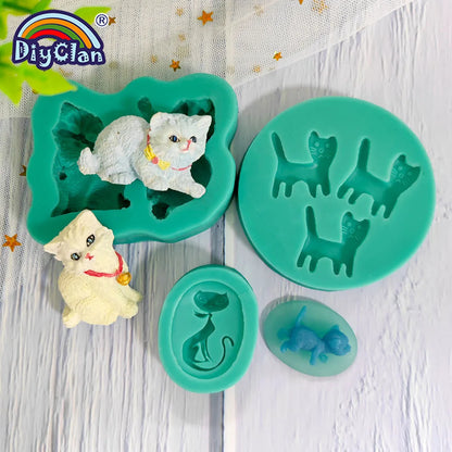 Cute Kitten Silicone Mold Cat Shape Chocolate Cookies Dessert Pudding Sugar Crafts Fondant Mould Bakeware Baking Cake Tools