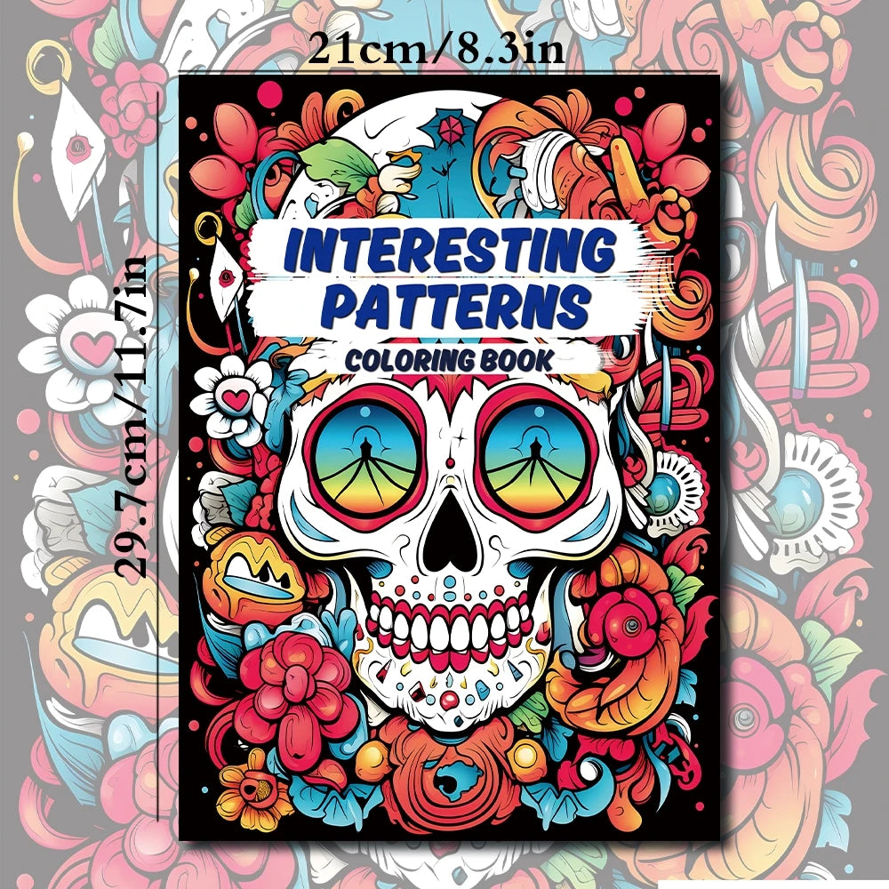 1pc, A4 Adult Coloring Book, Skulls , 25 Different Patterns, 100gsm Thick Paper