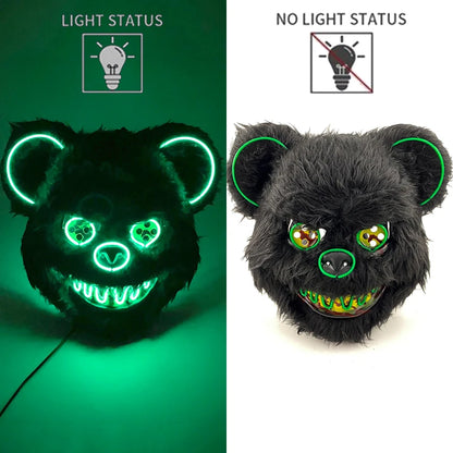 LED Glowing Cosplay Bloody Rabbit Mask Halloween Scary Killer Bloody Bunny Bear Headgear Carnival Masquerade Horror Costume Prop