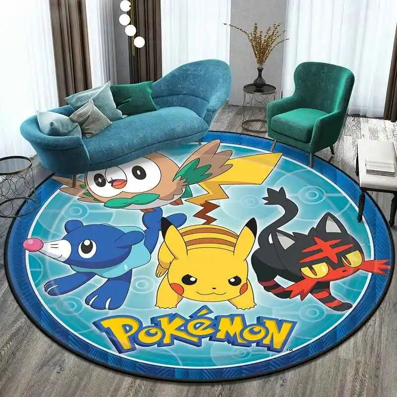 MINISO Elf Pokémon printed round carpet game soft floor mat home living room bedroom room decoration non-slip and anti-fading