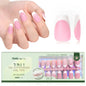 150PCS Short Coffin Press on Nails 3 in 1 Coat Soft Gel Nail Tips French Tip 15 Sizes