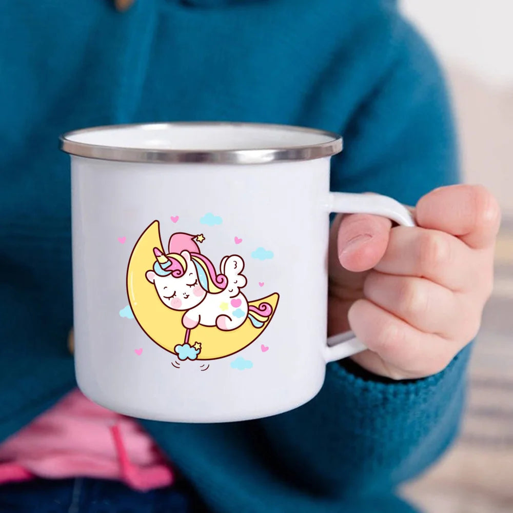 Cartoon Unicorn Enamel Mug – Creative Kids Drinkware for Water, Juice, Milk & Birthday Gifts