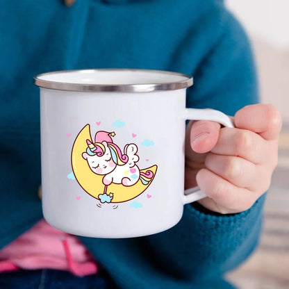 Cartoon Unicorn Enamel Mug – Creative Kids Drinkware for Water, Juice, Milk & Birthday Gifts