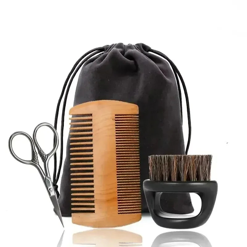 Mens Professional Soft Boar Bristle Wood Beard Shaving Brush and  Mustache Comb Kit with Gift Bag  andHairdresser Brush Hair Combs