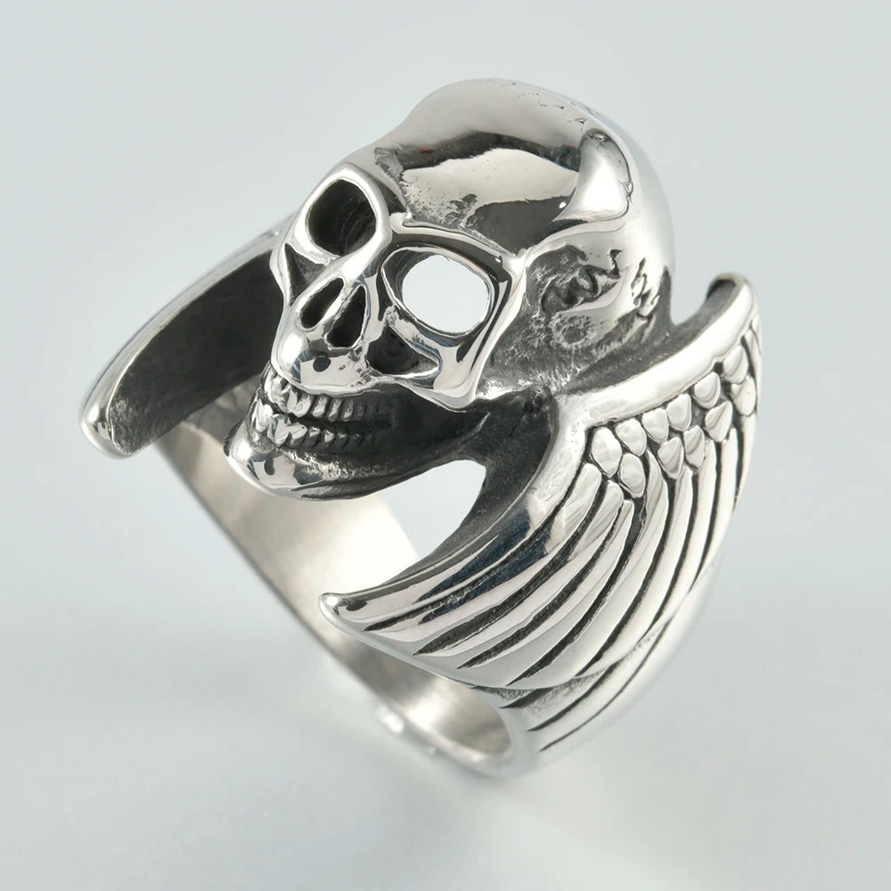 1PC Stainless Steel Vintage Punk Skull Cross Eagle Mens Ring Finger Jewelry Hip Hop Rock Culture Ring Unisex Male Party Ring