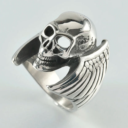 1PC Stainless Steel Vintage Punk Skull Cross Eagle Mens Ring Finger Jewelry Hip Hop Rock Culture Ring Unisex Male Party Ring