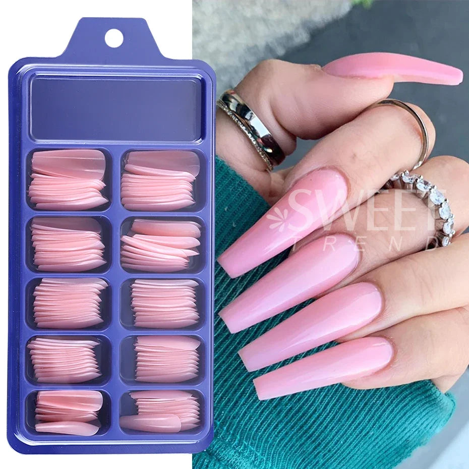 100pcs Nude Pink False Nail Press On Acrylic Nails