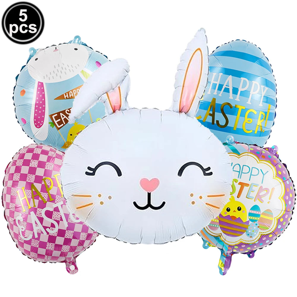 Cute Cartoon White Bunny Aluminum Foil Balloons Rabbit Happy Easter Party Decoration Supplies Children Favor Birthday Party Gift
