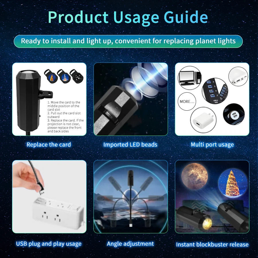 Led Halloween Moon Lamp USB Projector Night Light Christmas Holiday Ornaments for Ceiling Wall Atmosphere Mood Light Adjustable