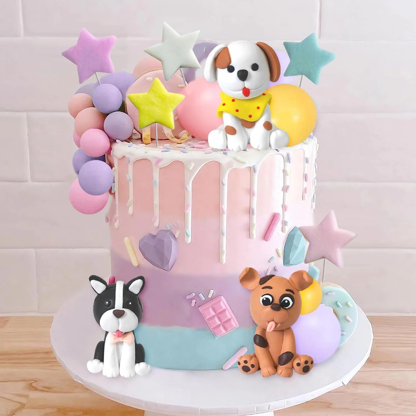 Dog Cake Topper Clay Figurines Puppy Star for Dog Theme Birthday Party Paw Cute Dog Pet Party Baby Shower Supplies