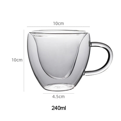 Heart Love Shape Glass Cup, Coffee Mug, Double Wall