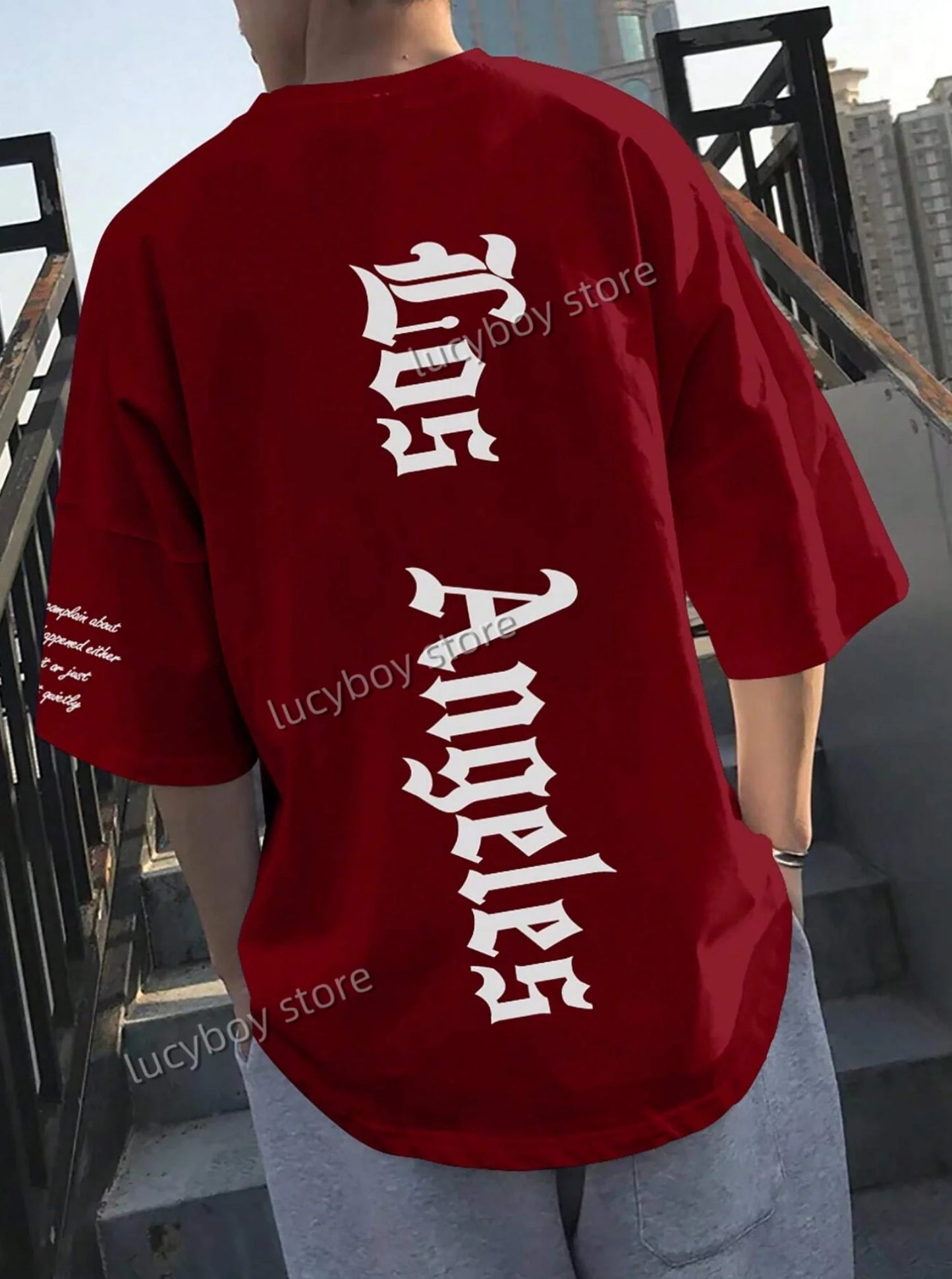Men’s LOS ANGELES Print T‑Shirt – Loose Fit Short Sleeve