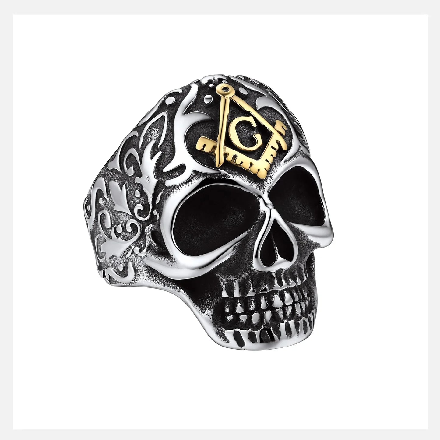 U7 Stainless Steel Big Skull Rings for Man Woman Size 7-14 Cross 3D Skeleton Cuban Chain Celtic Knot Pattern Gothic Punk Jewelry