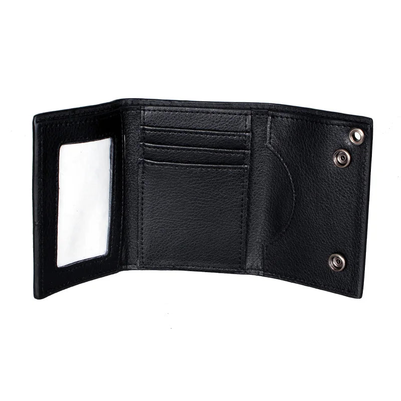 Skull  Hip Hop Wallet With Chain, PU Leather Trifold Wallet