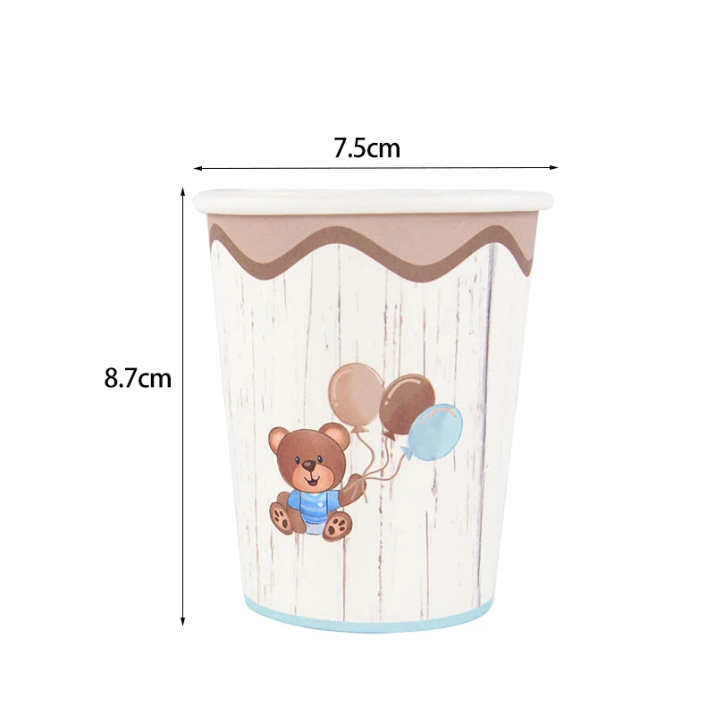 10Pcs Cute Bear Disposable Tableware Paper Plates Cups Gender Reveal Baby Shower Decoration Happy Birthday Party Supplies