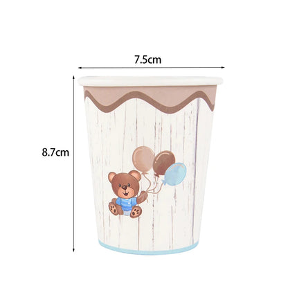 10Pcs Cute Bear Disposable Tableware Paper Plates Cups Gender Reveal Baby Shower Decoration Happy Birthday Party Supplies
