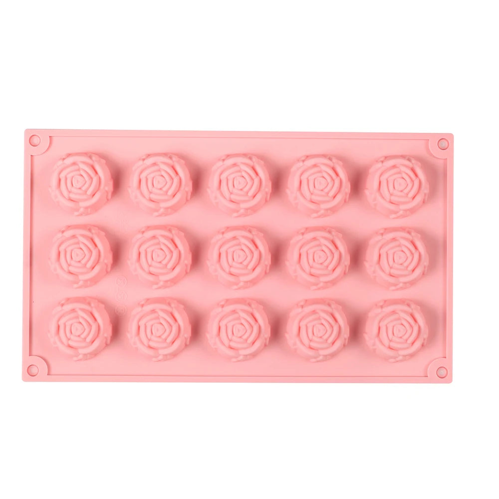15 Cavity Rose Mold Silicone Chocolate Candy Mold DIY Dessert Pudding Cake Decoration Mould Rose Shape Ice Cube Making tools
