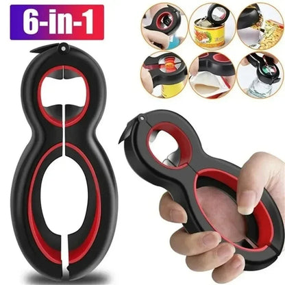 Multifunctional  6 in 1 Can Opener Simple Beer Bottle Opener Jar Gripper Can Beer Lid Twist Off Opener