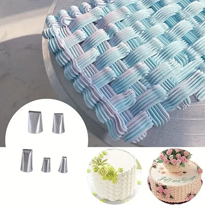5PCS Stainless Steel Cake Piping Nozzle Set-Serrated&Flat Edge Tips Cake Icing Decorating Supplies DIY Cake Making Cream Cupcake