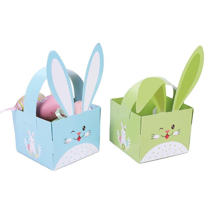 4/8Pcs Easter Bunny Ear Candy Boxes Cute Egg Paper Basket Cookie Gift Packaging Box Bags 2025 Easter Party Decoration Supplies