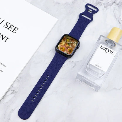 Engraved Strap for Apple Watch Ultra Band 2 49mm 45mm 44MM 38 40mm 41mm Floral Bracelet Fashion IWatch Series 9/8/7/6/5/4/3/se