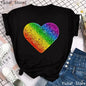 Rainbow Heart Print Lgbt T Shirt Summer Top Female T-Shirt Cute Girl Tumblr Clothes Tee Shirt Femme Streetwerar 90s 00s Tshirt