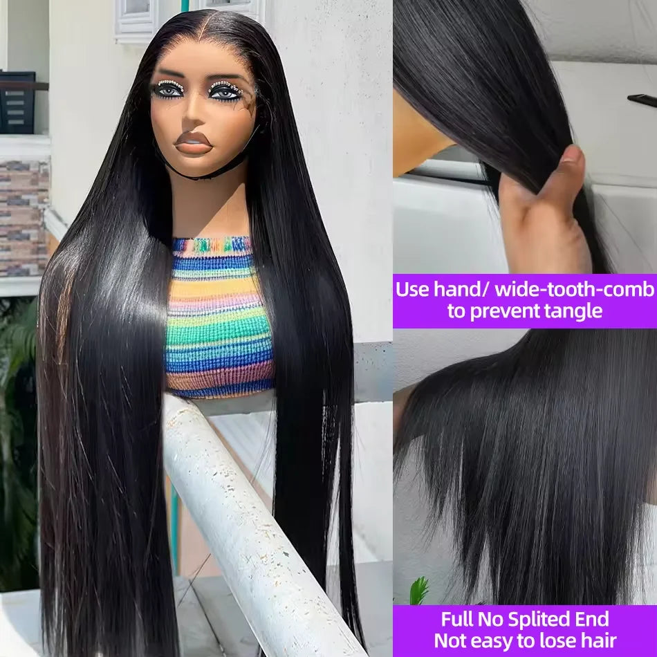 42 inches 13X4 HD Transparent Lace Straight Human Hair Wigs 13x6 Transparent Lace Frontal Wigs Pre Plucked Glueless Easy-Go Wigs