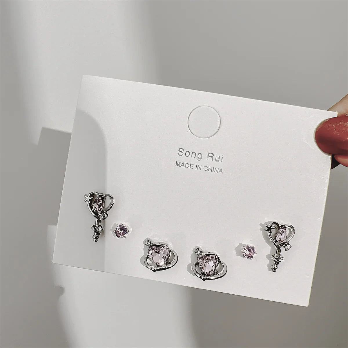 Pink Heart Stud Earrings f