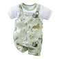 IURNXB Adorable Infant Zoo Animal Print Romper for Boy Newborn Baby Faux Two-Piece Bodysuit with Short Sleeves Casual Play Wear