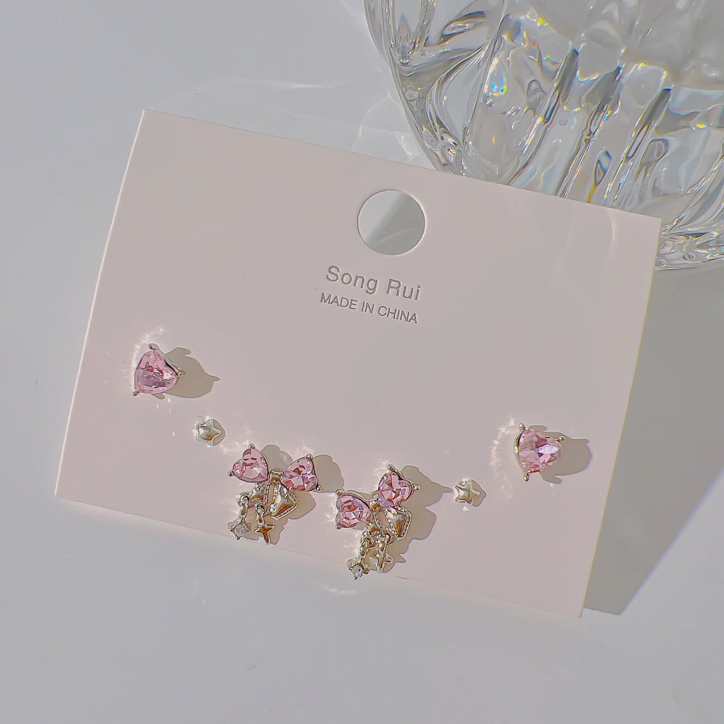 Pink Heart Stud Earrings f