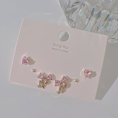 Pink Heart Stud Earrings f