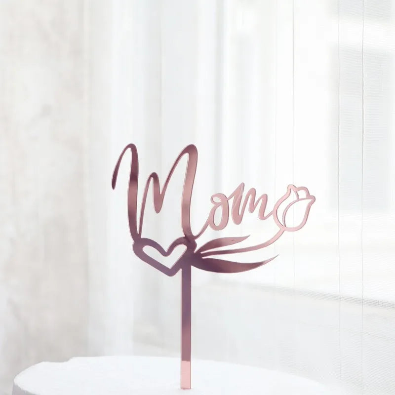Happy Mothers Day Cake Topper Gold Red Tulip Acrylic MOM Birthday Party Cake Toppers Dessert Decoration Mother's Day Gifts