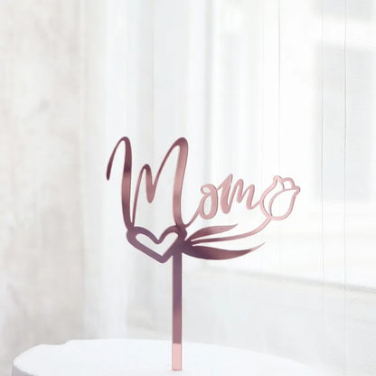 Happy Mothers Day Cake Topper Gold Red Tulip Acrylic MOM Birthday Party Cake Toppers Dessert Decoration Mother's Day Gifts