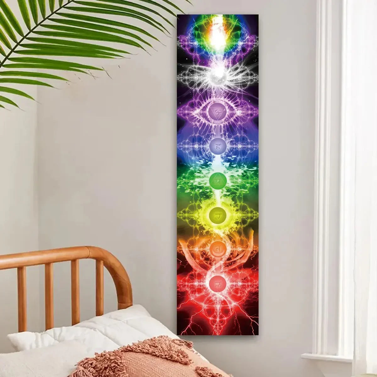 VIKAMA Seven Chakra Vertical Tapestry Rainbow Energy Wall Decor for Yoga Studio Meditation Space Wall Hanging Home Decoration