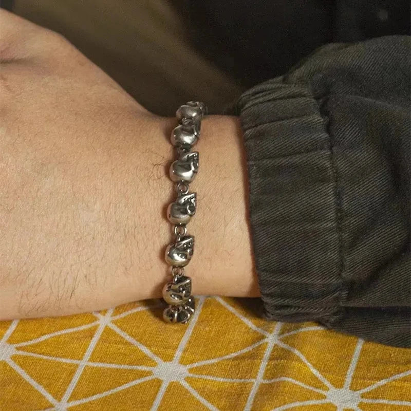 Vintage Gothic Full Skull Bracelet Men's Motorcycle Riding Rock Bike Hip Hop Punk Jewelry Halloween Gift