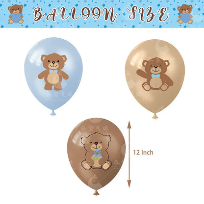15pcs Teddy Bear Theme Party 12inch Blue Brown Golden Balloons Little Bear Pattern Latex Balloon Valentine's Day Birthday Decor