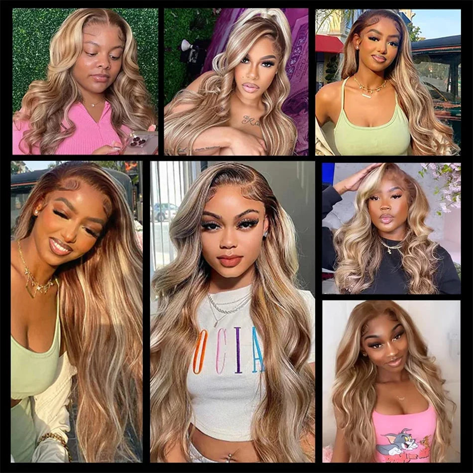 4/613 Balayage Brown Blonde 13x4 Straight Lace Front Wig Colored Human Hair Wigs For Women Body Wave Wig 613 HD Lace Frontal Wig
