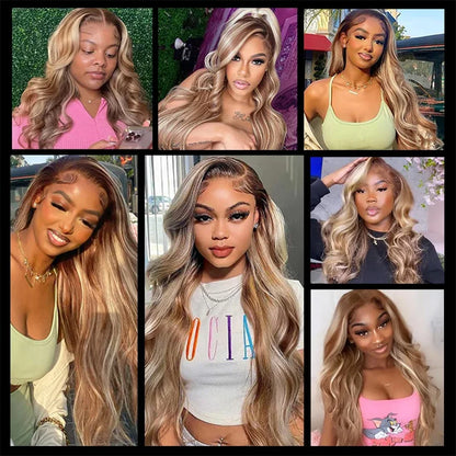 4/613 Balayage Brown Blonde 13x4 Straight Lace Front Wig Colored Human Hair Wigs For Women Body Wave Wig 613 HD Lace Frontal Wig
