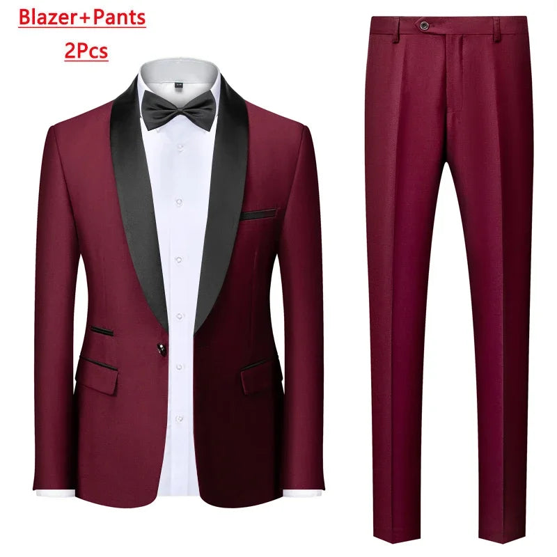 Men's Solid Color Suit Jacket Blazer Waistcoat Vest Pants Set M-6XL