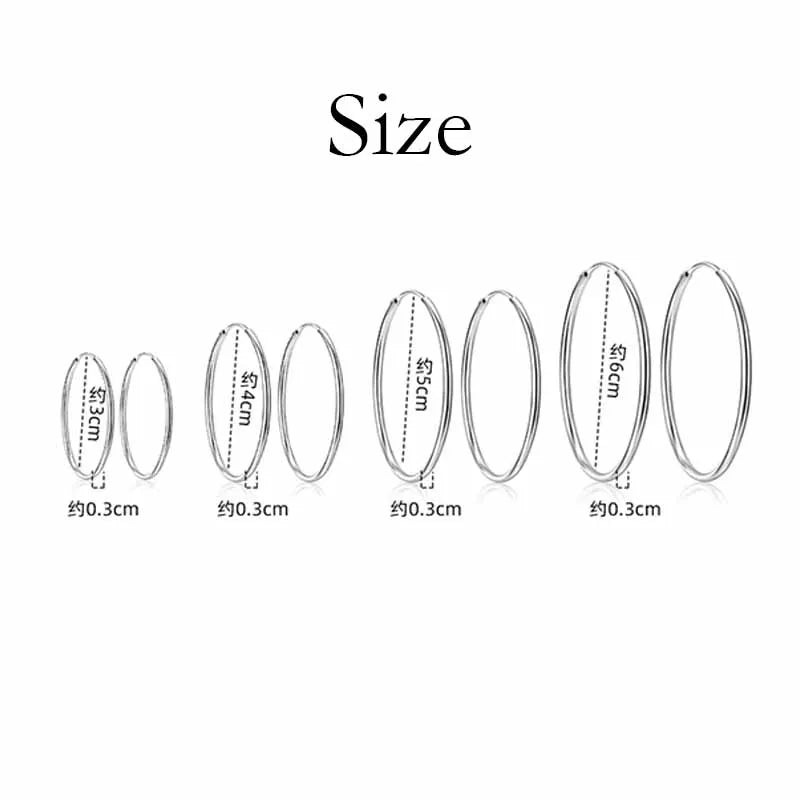 925 Sterling Silver Thick Hoop Earrings – 3mm, 3–6cm Luxury Wedding Jewelry for Women