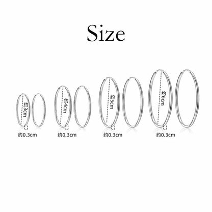 925 Sterling Silver Thick Hoop Earrings – 3mm, 3–6cm Luxury Wedding Jewelry for Women