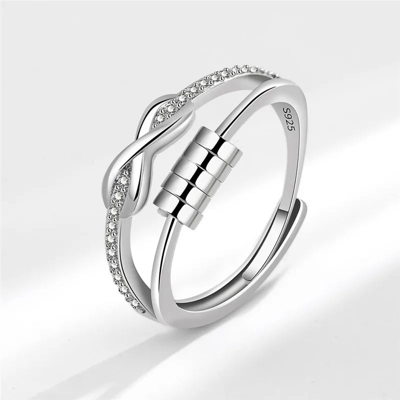 Fashion Beads Anxiety Fidget Spinner Rings Korea Crystal Butterfly Flower Star Moon Ring Anti Stress Jewelry Gift