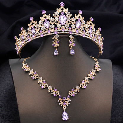 Tiaras Bridal Princess Wedding Crown and necklace earring Prom Birthday Jewelry Sets