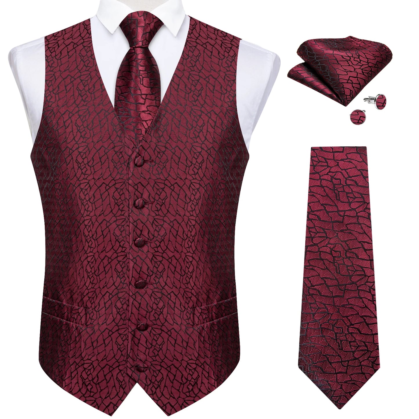 Luxury Paisley Men's Suit Vest Tuxedo Waistcoat Necktie Handkerchief Cufflink Sleeveless Jacket Vest