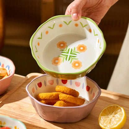 Heat Resistant Ceramic Salad Bowl With Wavy Edges Dessert Bowl Kitchen Fruit Dish Microwave Oven Oven Safety 6inch