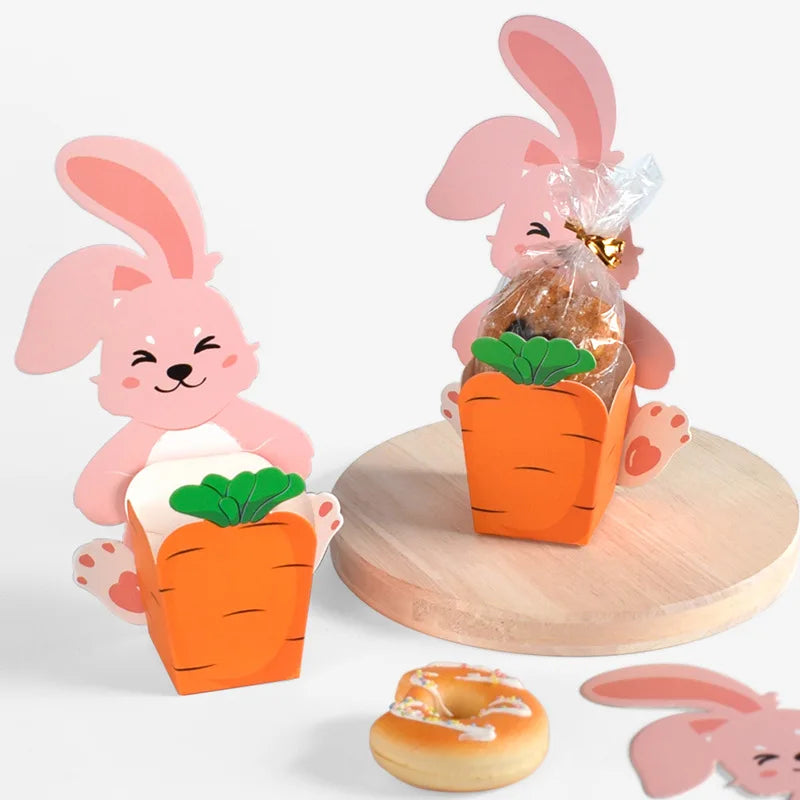 10/20/30pcs Easter Cute Bunny Rabbit Carrot Paper Cookie Candy Box Gift Packing Boxes for Kids Birthday Happy Easter Party Gifts