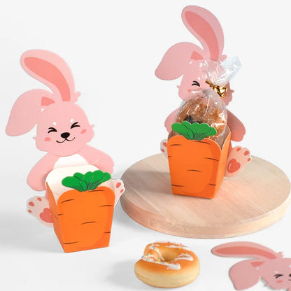 10/20/30pcs Easter Cute Bunny Rabbit Carrot Paper Cookie Candy Box Gift Packing Boxes for Kids Birthday Happy Easter Party Gifts