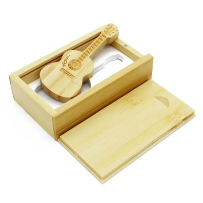 Wooden Guitar USB2.0 Flash Drive 4G 8G 16G 32G 64GB 128G Comes With Key Chain Gifts Pen Drives Box Memory Stick