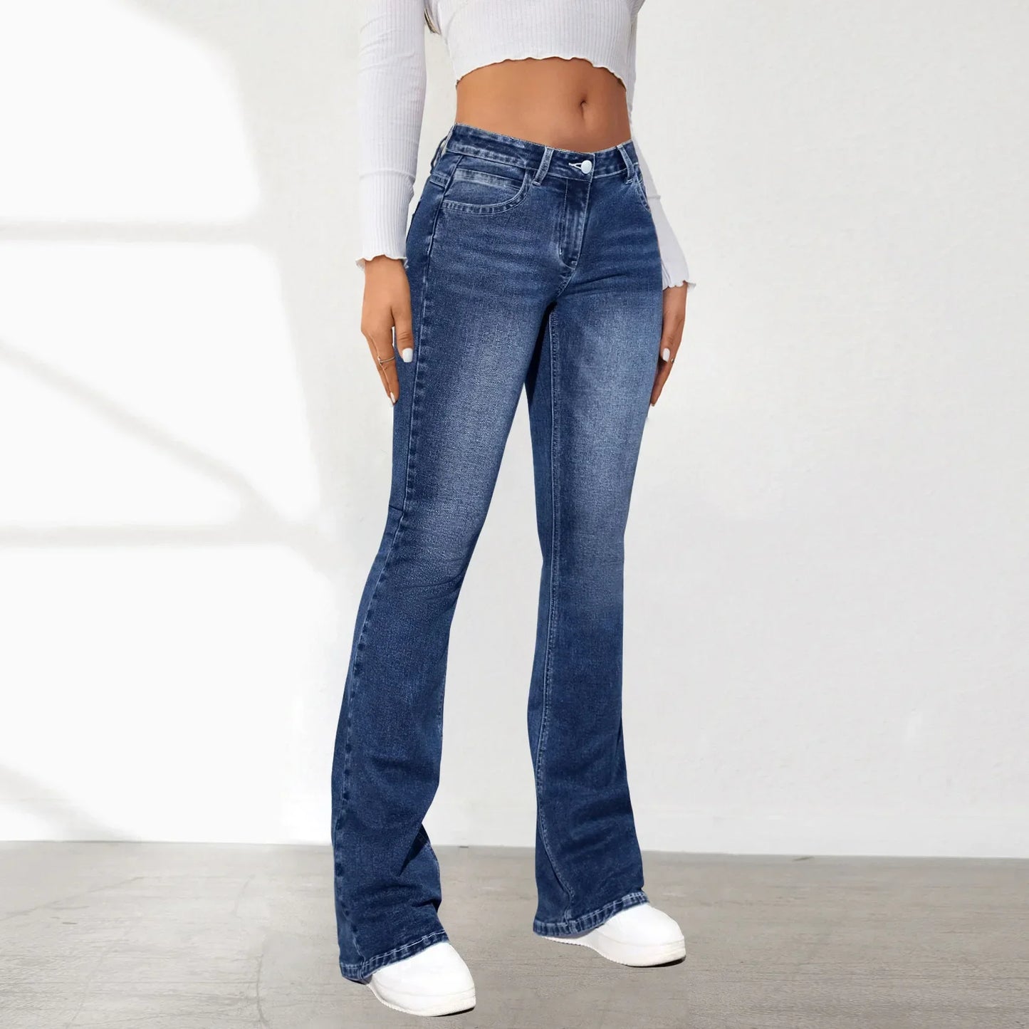Women’s Slim‑Fit Flare Jeans – High‑Waist Denim with Pockets, Ankle‑Length Bootcut Streetwear