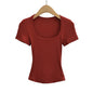 Square Collar High Stretch Summer Crop Tops Women Short Sleeve Tops Sexy Pullover Bottoming Blouses Slim T-shirt